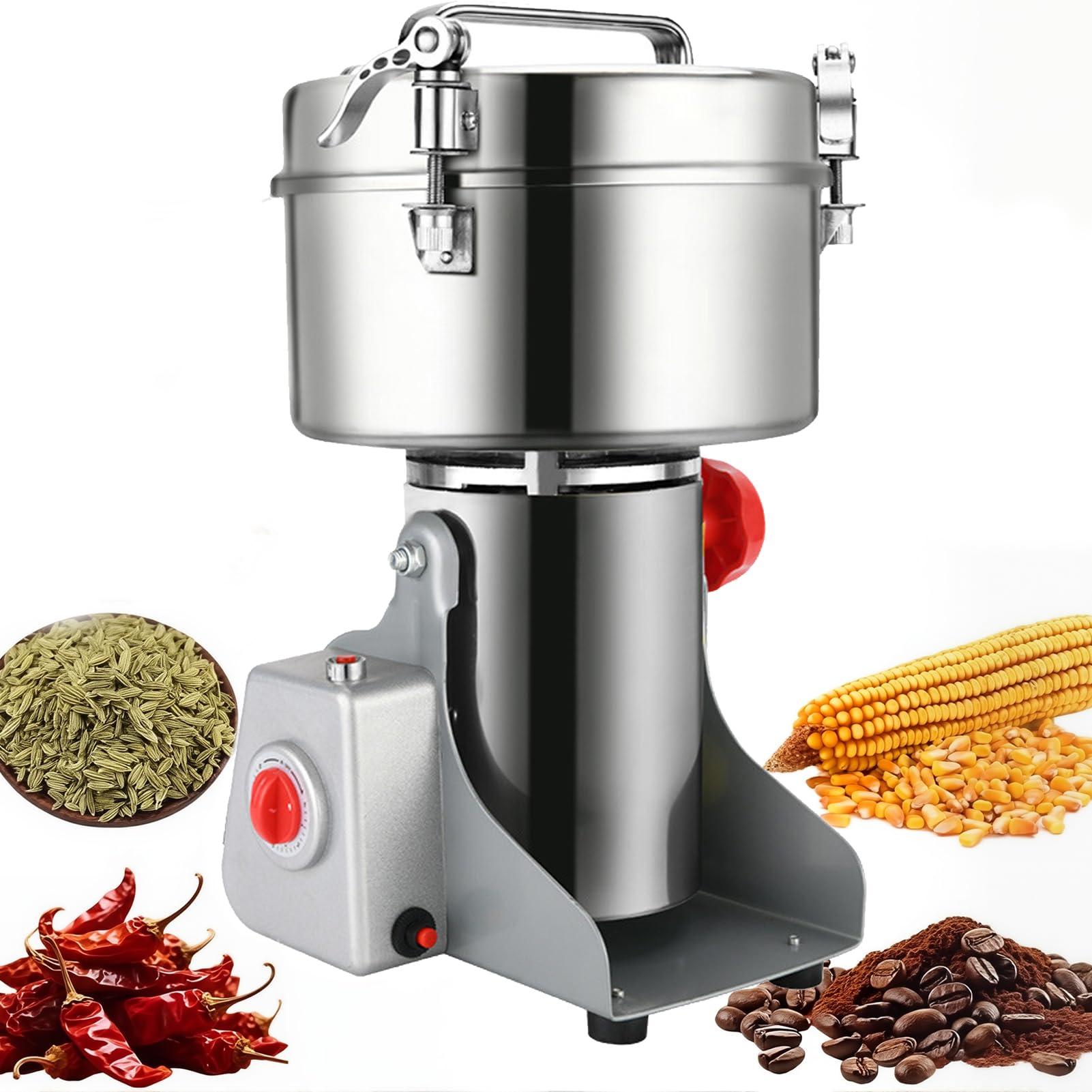 Molino Eléctrico de Granos 800G, Molino de Polvo 2400W con Cuchilla de Acero de 3 Capas & Diseño Oscilante, Triturador de Hierbas de Acero Inoxidable 430 para Especias Secas/Hierbas/Nueces/Café 1000g — view 10