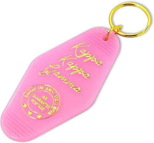 Sorority Shop Kappa Kappa Gamma Vintage Motel Llavero, Rosa con letras doradas
