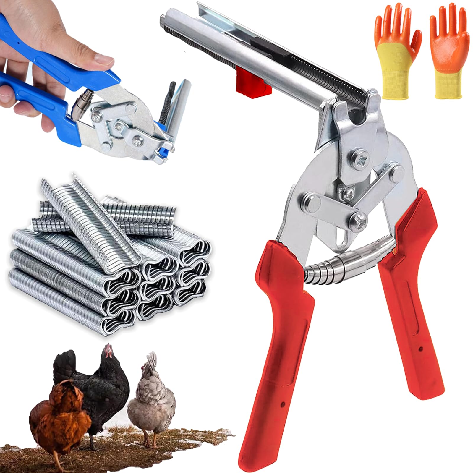 Llelemamo D Type M Nail Ring Pliers With M Hog Rings, Professional Hog Ring Pliers Tool For Fencing, Animal Pet Cage Building, Wire Mesh & Chicken Coop (With 600Pcs) (D)