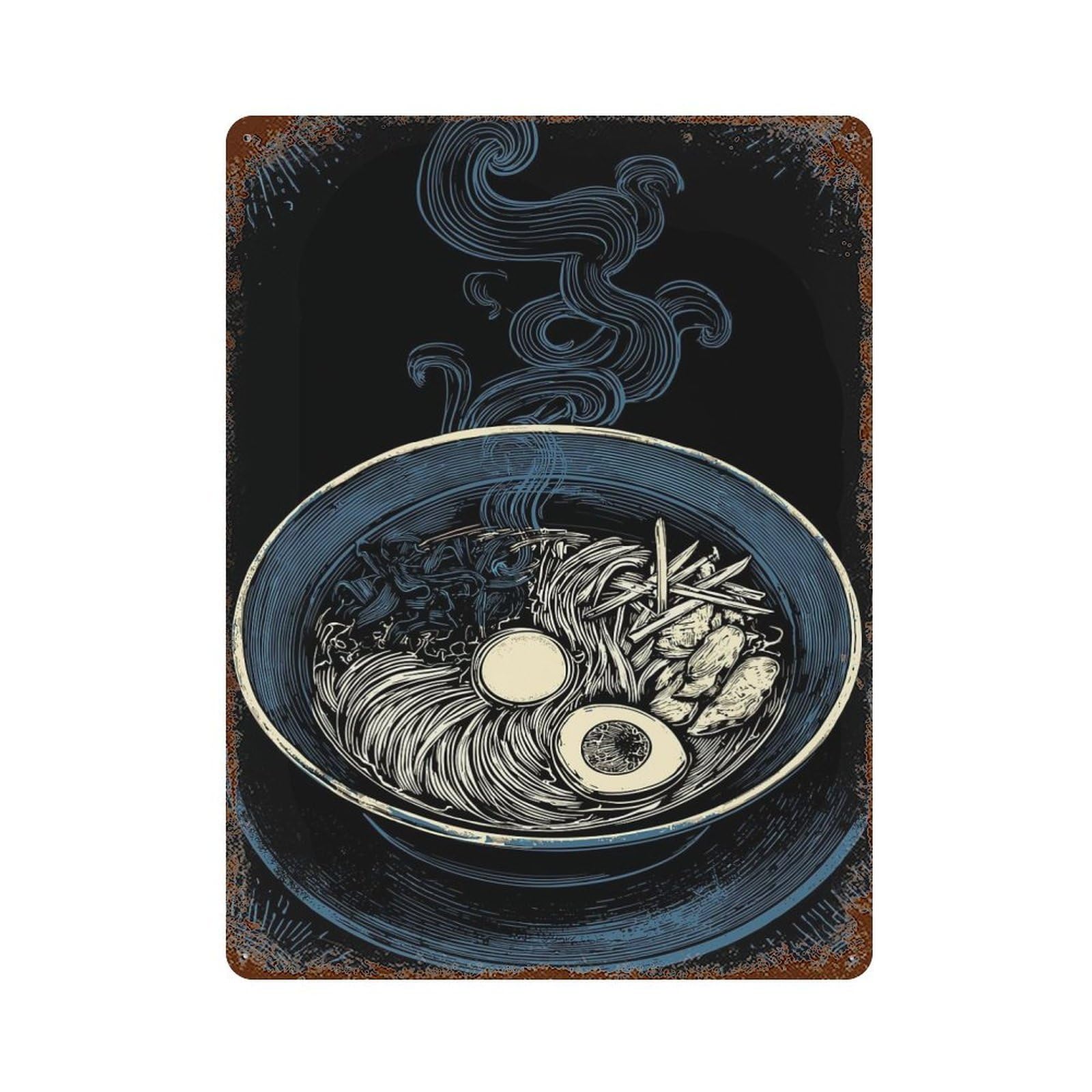 Decorative Tin Sign Detailed Ramen Bowl Illustration 15.7"x11.8", Novelty Wall Decor for Shed, Workshop And Garage Wall Decor