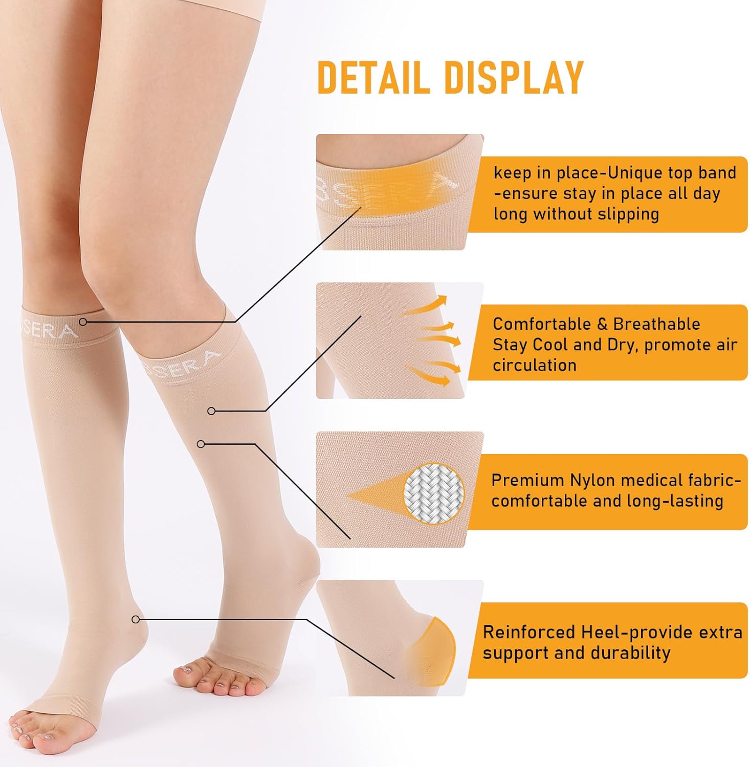 Open Toe Compression Socks for Women Men - 20-30 mmHg Toeless Knee High Compression Stockings for Circulation Support Varicose Vein Shin Splints Swelling - Image 4