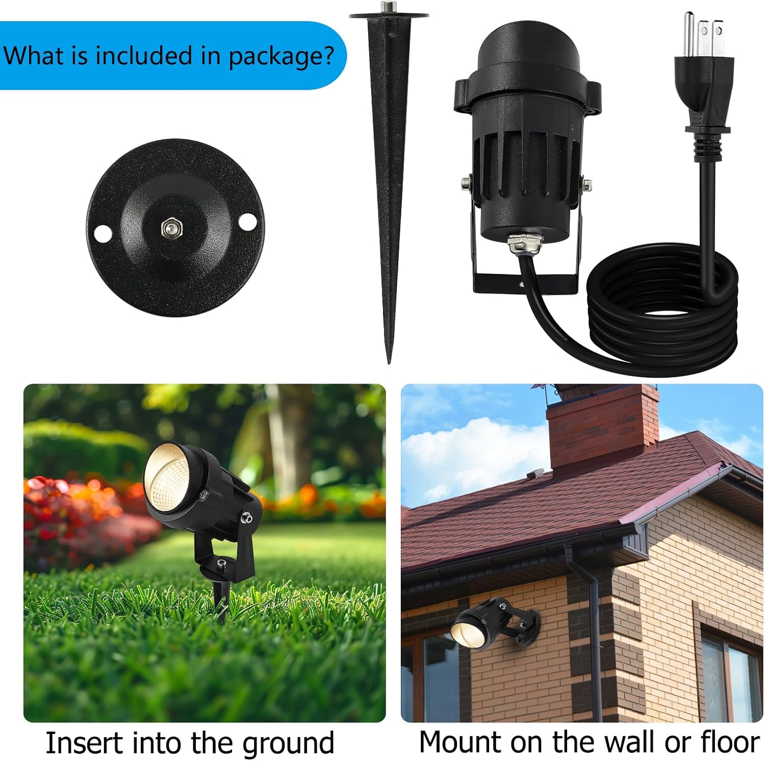 Outdoor Landscape Lights 7W 700LM,110V 120V LED Spot Lights,Waterproof Landscape Spotlights,3CCT Selectable US-3 Plug in Tree Uplights,Mount Wall Lamp Spiked Stand for Yard Pathway,Pack of 8