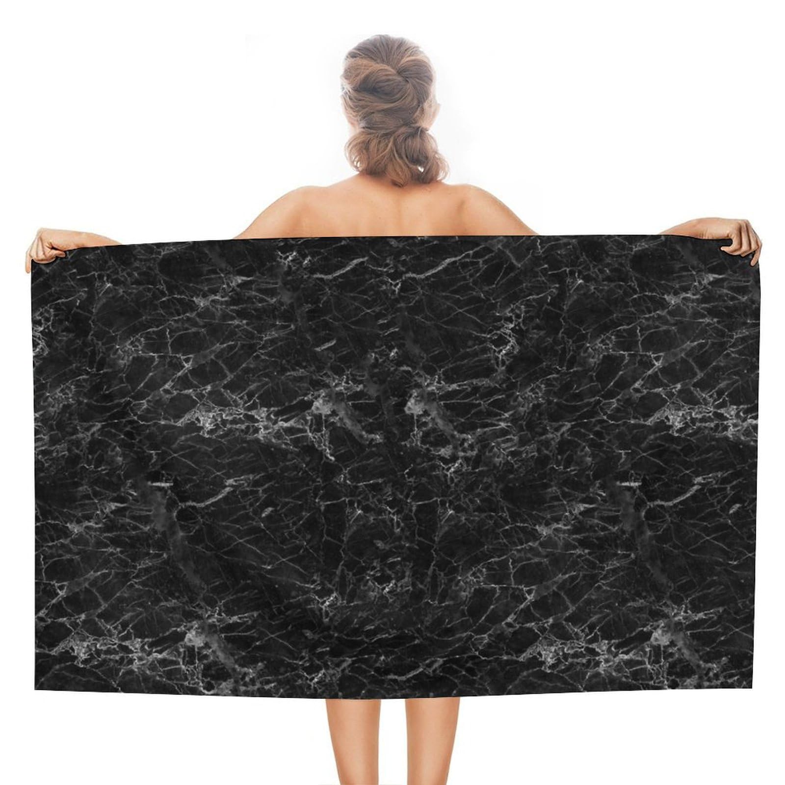 LEDFCVSU Beach Towel, Black Marble Bath Towel, Absorbent Towel for Swimming, Sports, Travel