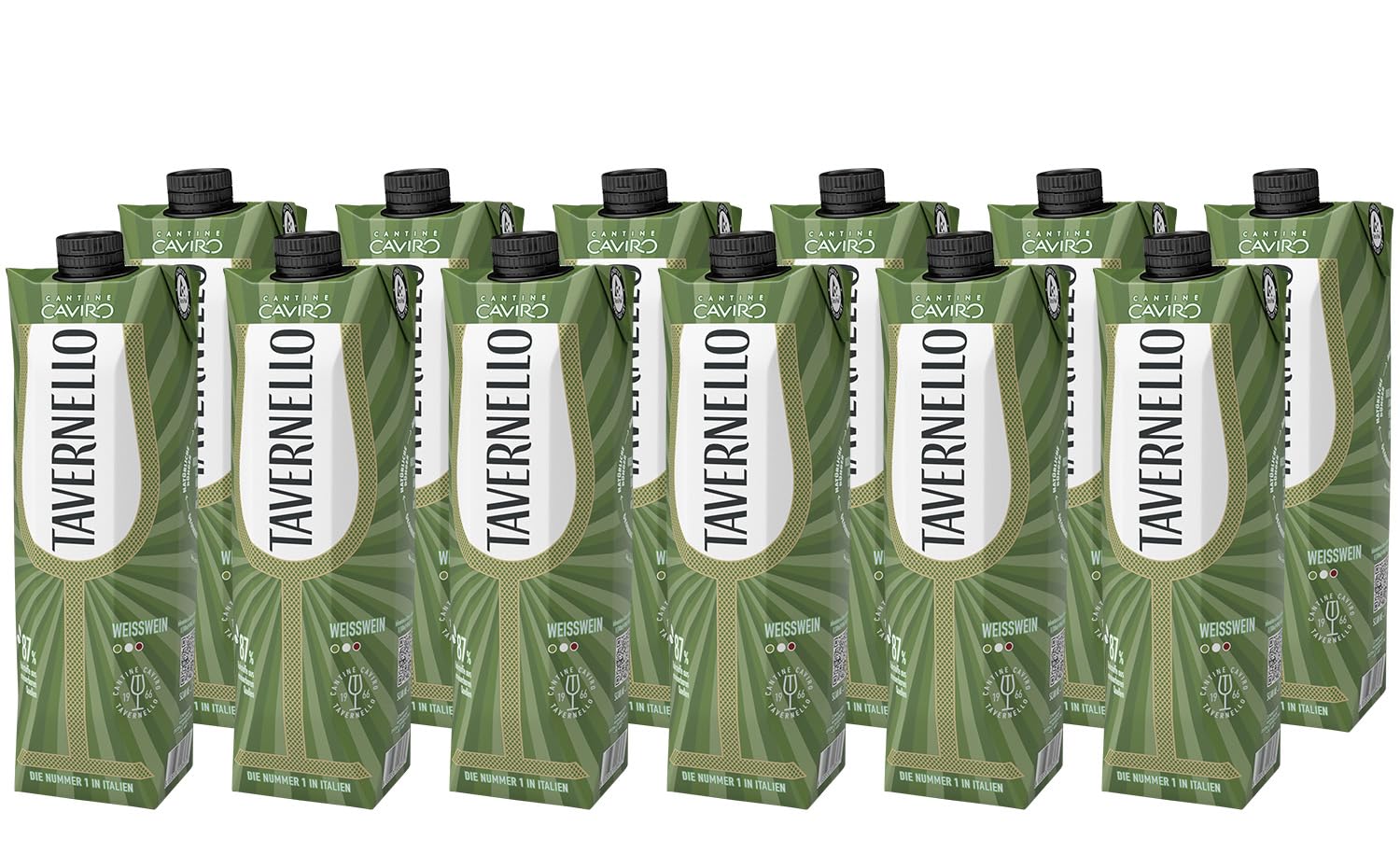 Tavernello Vino d'Italia Weißwein, 10.5% Alkoholgehalt, leicht und frisch, in recycelbarem 1 Liter Tetra Pak, Weisswein trocken in Mehrwegverpackung (12 x 1 Liter)