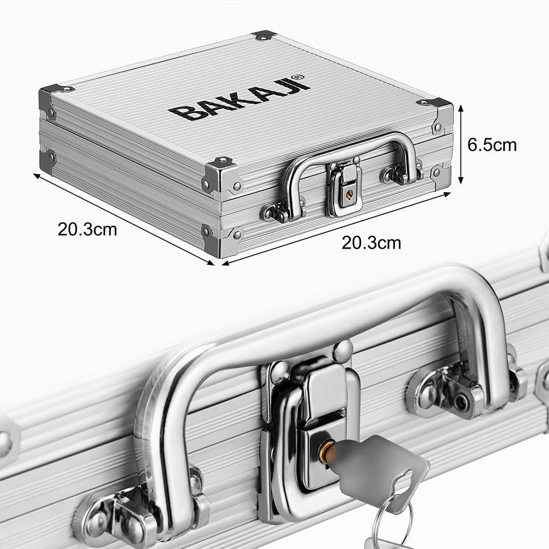 BAKAJI Juego de maletín de póquer de Aluminio, Paquete de Juego Profesional con 2 Barajas de Cartas, 5 Dados, botón del Distribuidor, Maleta Ideal para Texas Hold'em y Blackjack (100