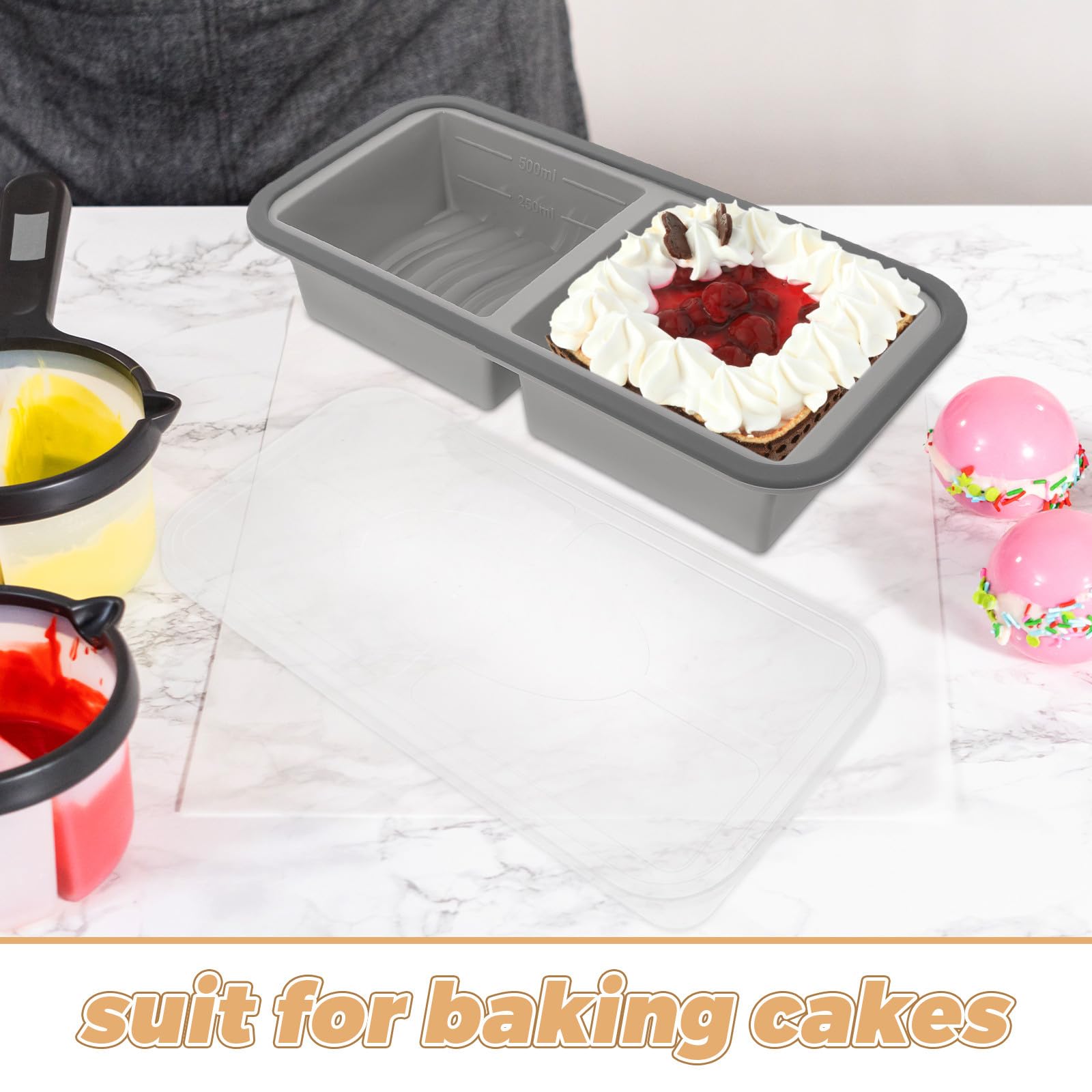 Ipetboom Stampo in Silicone per Gelatina Rettangolare a 2 Scomparti | Coperchio, Bordo con Metallo Integrato, per Raffreddamento e Dolci Festivi