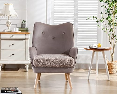 LIVINOVA - Silla decorativa de terciopelo copetudo, moderna de mediados de siglo, silla tapizada con asiento acolchado de sherpa de 4 pulgadas de