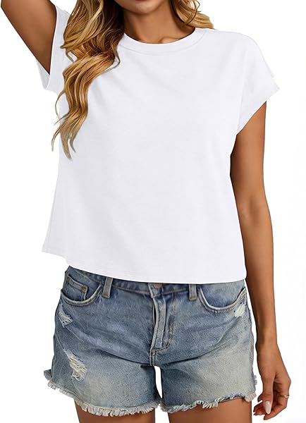 isermeo Womens Cap Sleeve Crop Tops T Shirts Crewneck Loose Fit Short Sleeves Tee Summer Fashion Clothes 2026 - 3