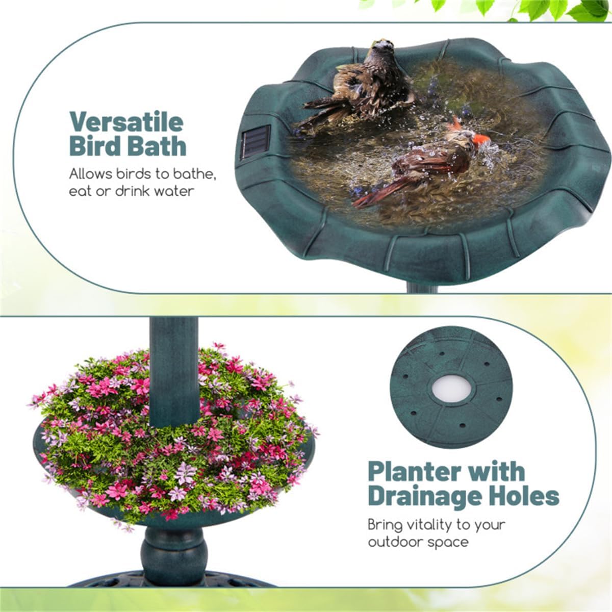JHshop Birdbath for Outdoors Yard Outside Outdoor Garden Decoration Pedestal Base Stand - Bird Bath Backyard Birding Outdoor Décor, Garden Lawn Yard Decorations, Bronze, Green