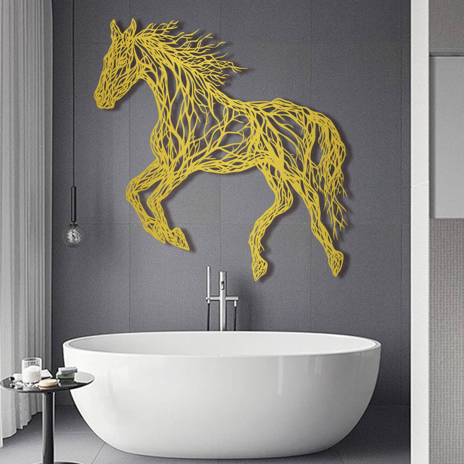 Tableau métal géométrique cheval pour salon lumineux et chambre moderne