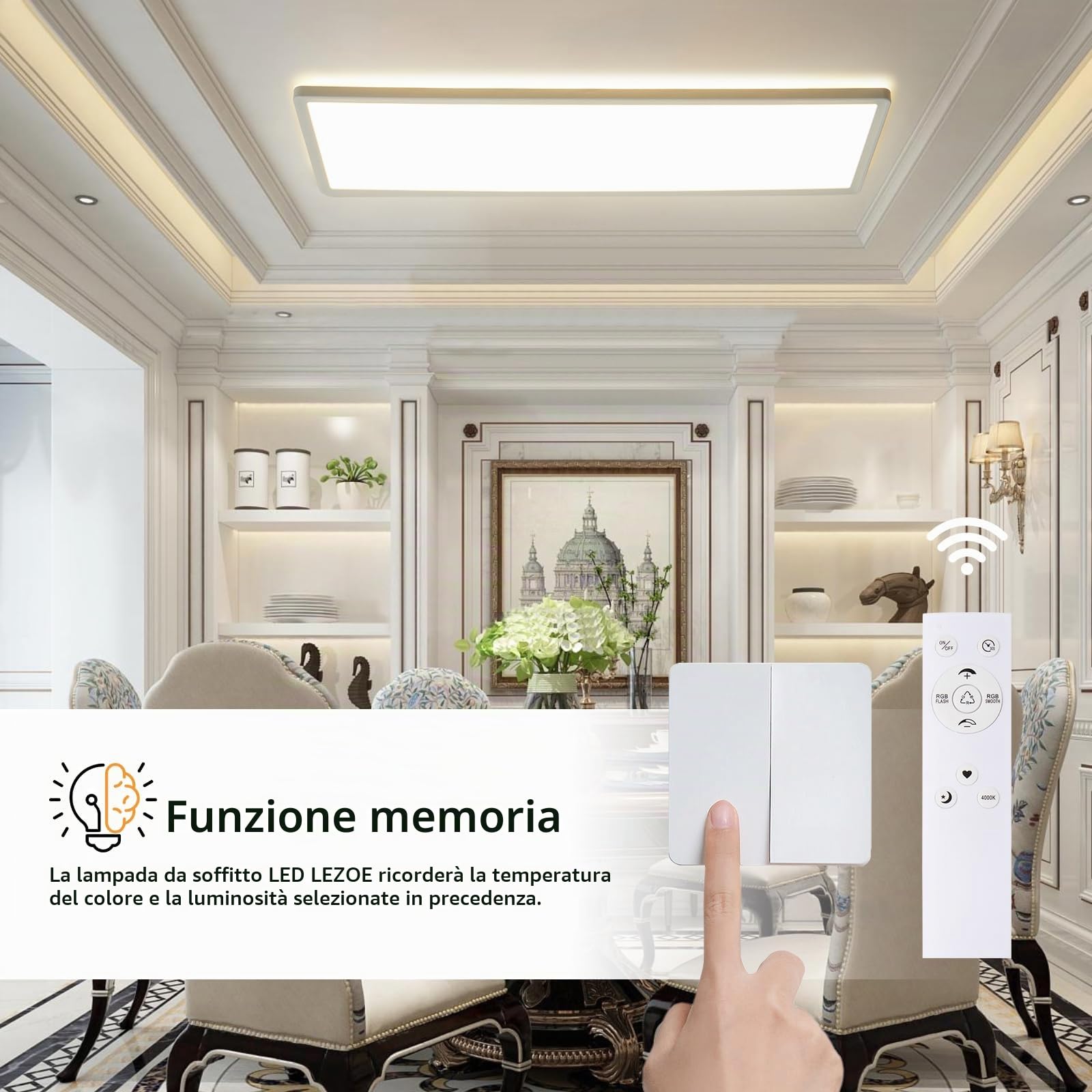 LEZOE Plafoniera RGB LED dimmerabile con telecomando, 58x20x2,8cm, 23W 3000LM (136lm/W), 2700K-6500K, Lampada LED, pannello luminoso da soffitto per ufficio, cucina, soggiorno, camera da letto
