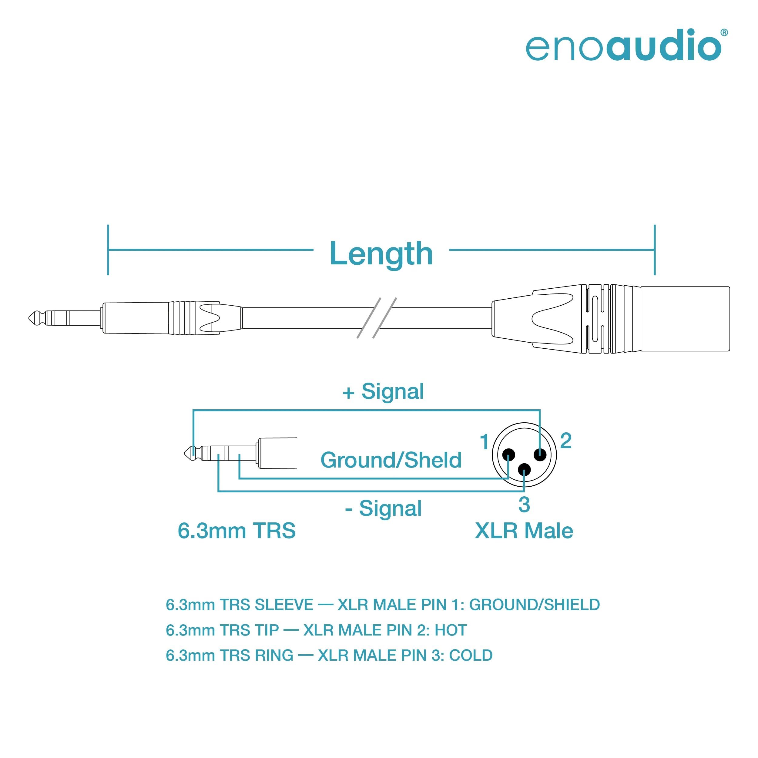 enoaudio Mogami 2534 - Cable simétrico para Quad Professionel Studio, Neutrik Gold 6,3 mm, conector TRS macho XLR, alta fidelidad, amarillo, 0,5 m