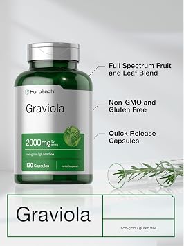 Horbaach Graviola Capsules | 120 Count | Soursop (Annona Muricata) | Non-GMO & Gluten Free Supplement