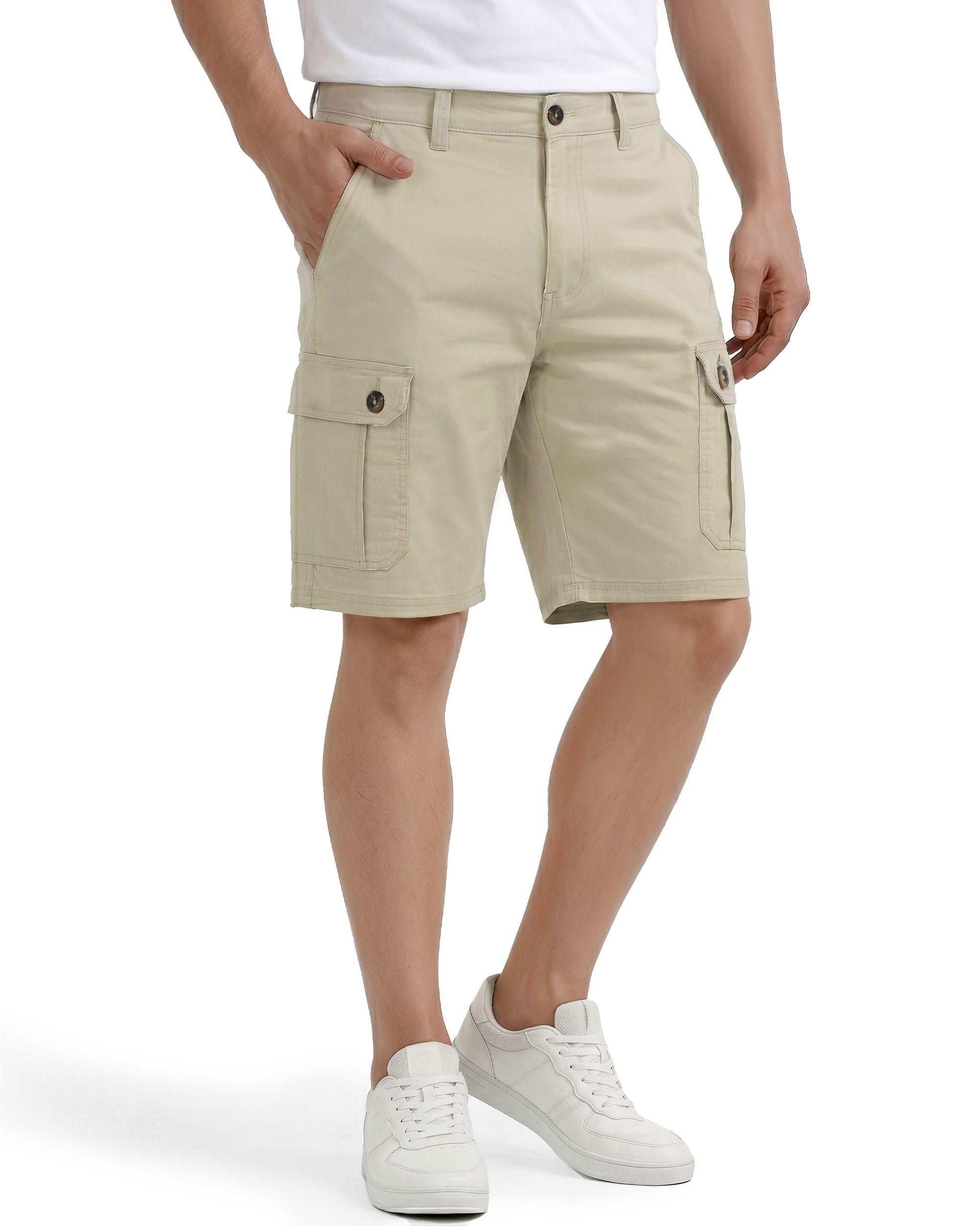 ny threads mens cargo shorts relaxed fit cotton casual work outdoor hiking shorts with multiple pockets, 32, light khaki
