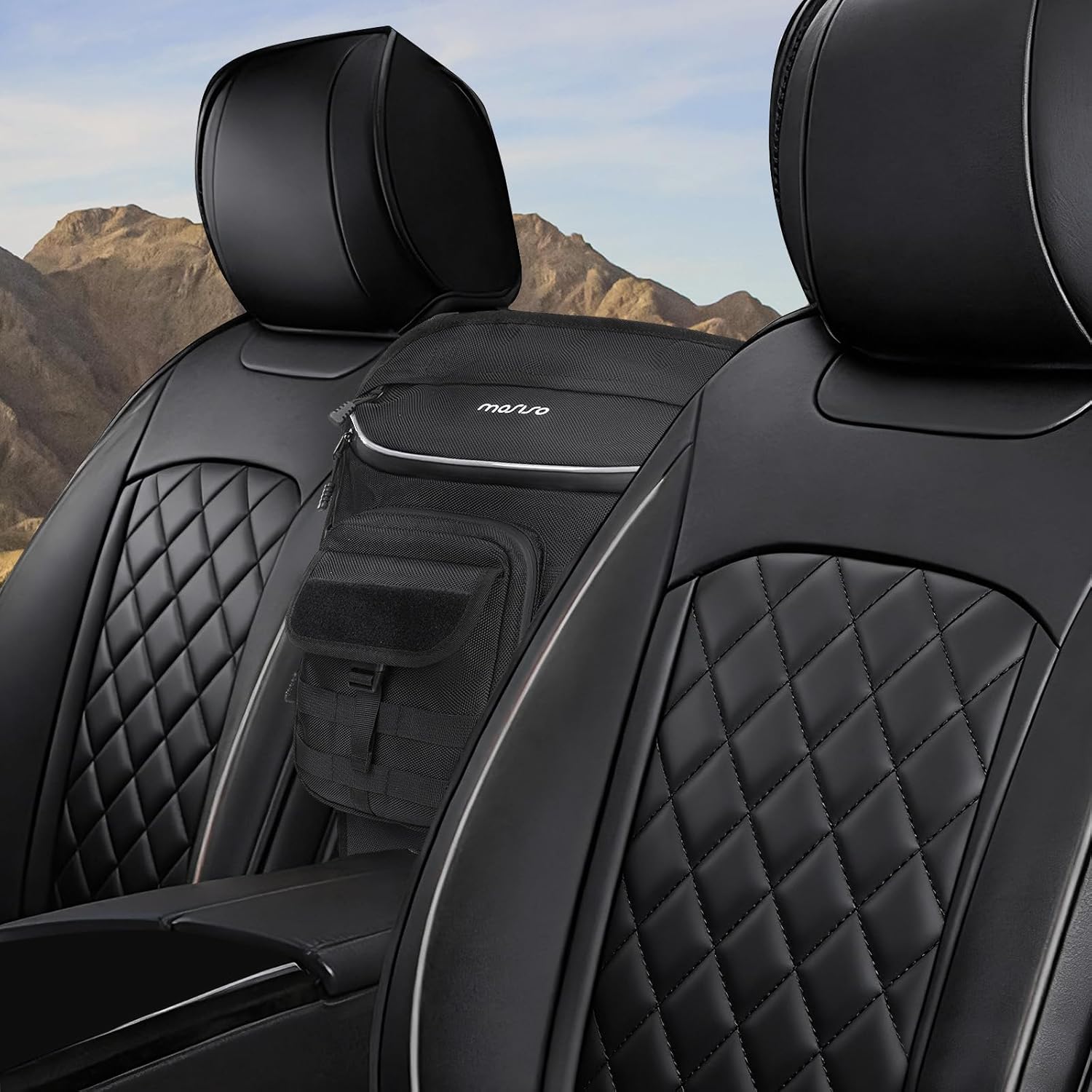 MOSISO UTV Center Seat Storage Bag Compatible with Polaris RZR XP 1000 Turbo S 900 570 800 Accessories, UTV Cab Pack Storage Bag with 4 Pockets & Webbing, Black