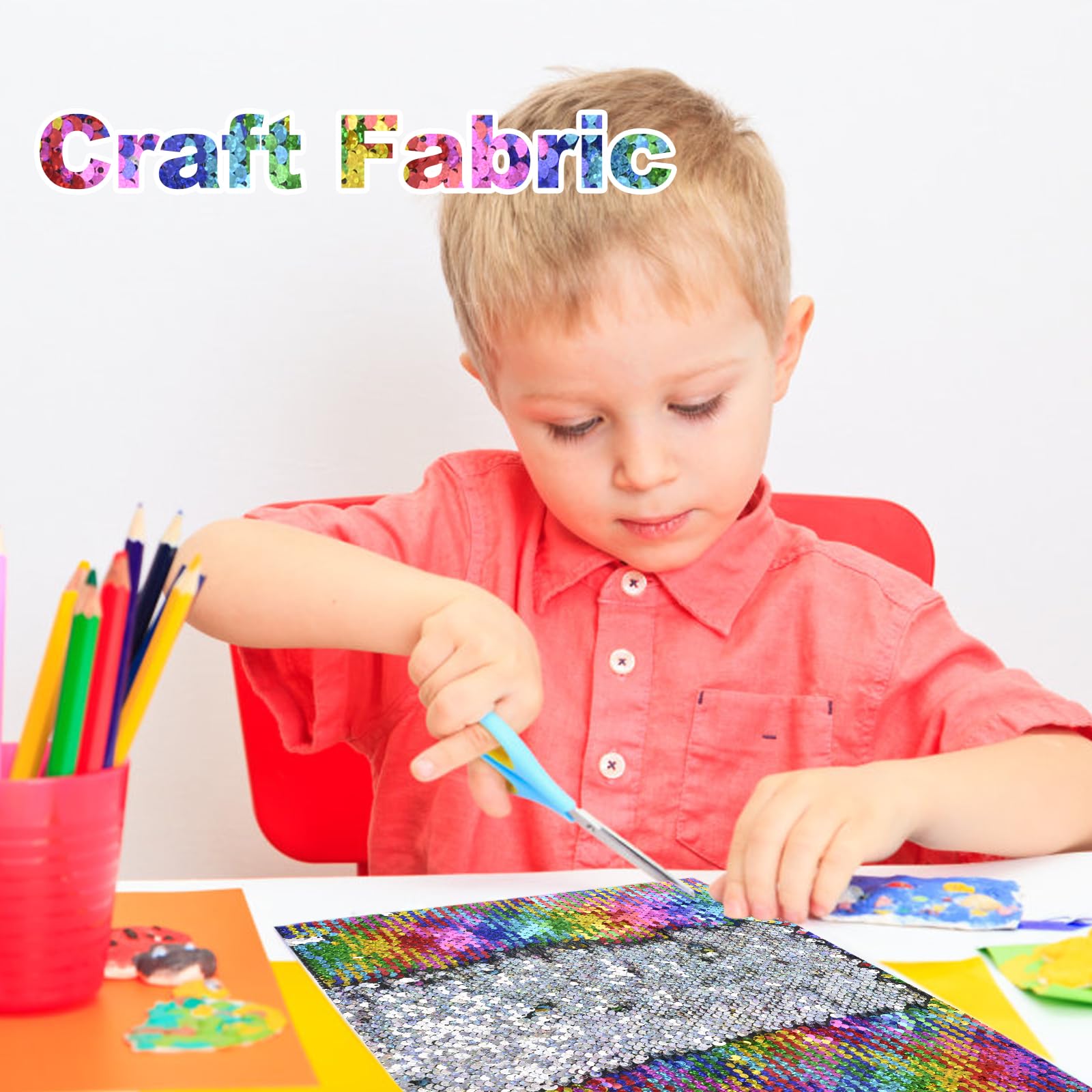 Memogizz 12pcs A4 Size One-Side Reversible Glitter Sequin Fabric, Colourful Sensory Items Stimulation Craft for Kids, Hobby Craft Fabric Sheets (A4 Size Pink) - Image 6