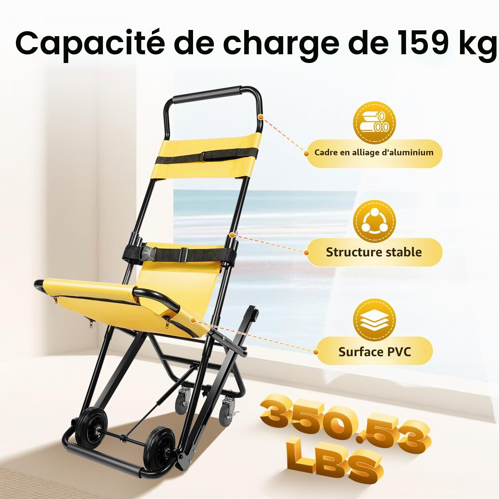 Manual Lift Stair Chair Folding Evacuation Chair Folding Stair Chair 350lb 4 Caster Lift Wheelchair