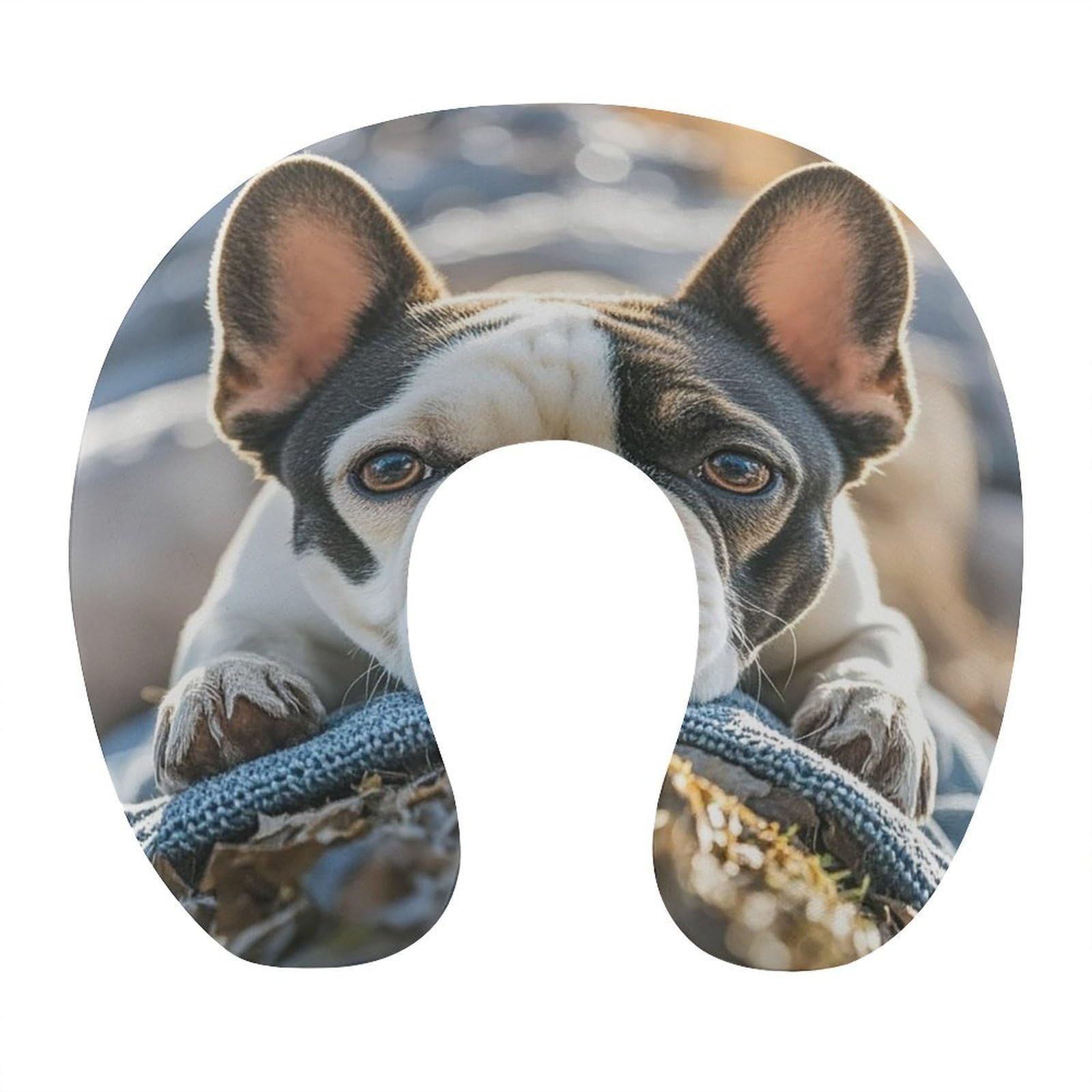 FekiLoot French Bulldog Dog Cute Travel Pillow U Shaped Neck Pillow Comfortable Memory Foam Pillow Portable Soft Headrest Lightweight Neck and Head Support for Planes Trains Self-Driving Cars