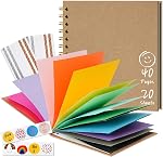 DIY Livre de 10"x10" 20 Feuille/ 40 Pages Colorful Pages Craft Album, Creative Art Journal pour le dessin, l'écriture, la photo & Stickers, Cadeau fait main parfait, Khaki