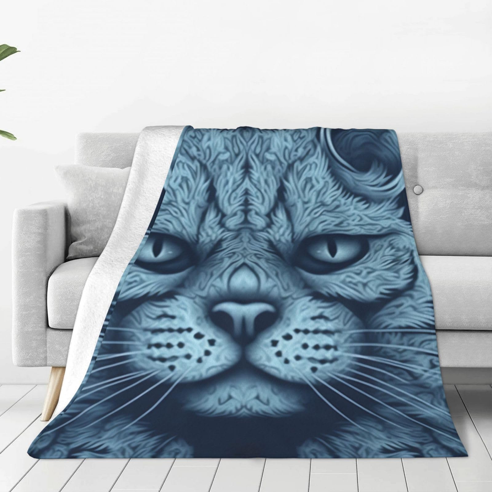 Couverture polaire chat bleu en peluche douce pour canapé et lit 127x101 cm