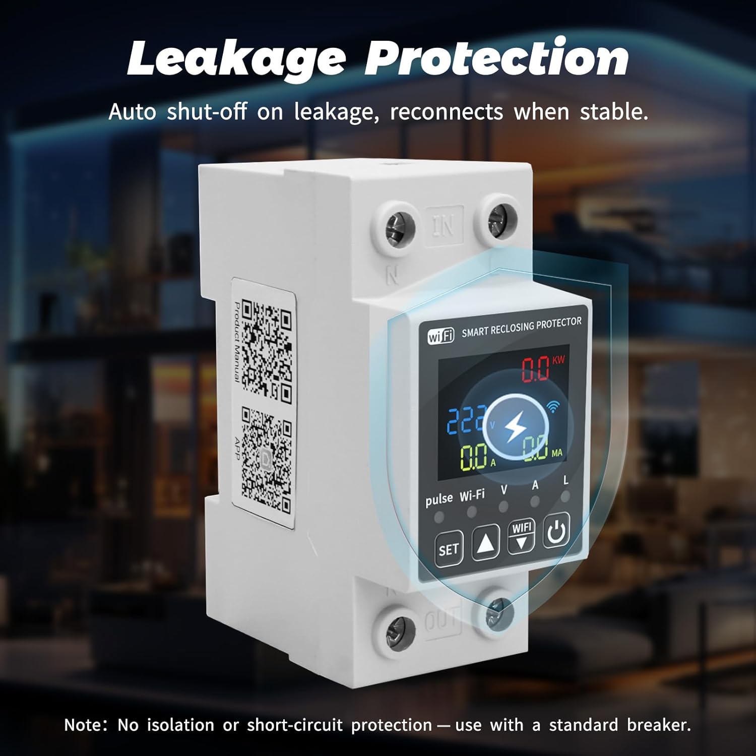 WiFi Smart RCD Breaker, Ground Fault Circuit Interrupter with Remote App Control, Leakage/Overload Protection 10-100ma