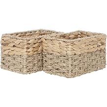 Handmade Water Hyacinth Storage Basket, Woven Basket Organizer with Inner Handles for Home & Office Decor Small-2PCS