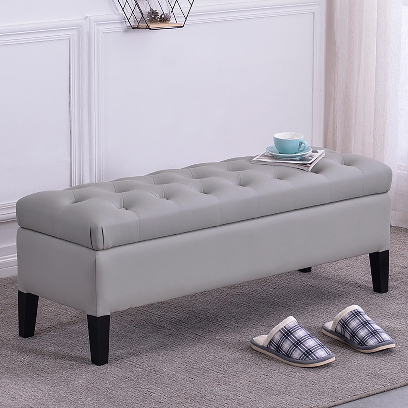 GHFXSCV Gray Storage Bench, Entryway, Bedroom Pouf with Storage, Small Space Seat, Modern Decorative Storage Solution, Stylish Bedroom Bench, Compact Storage