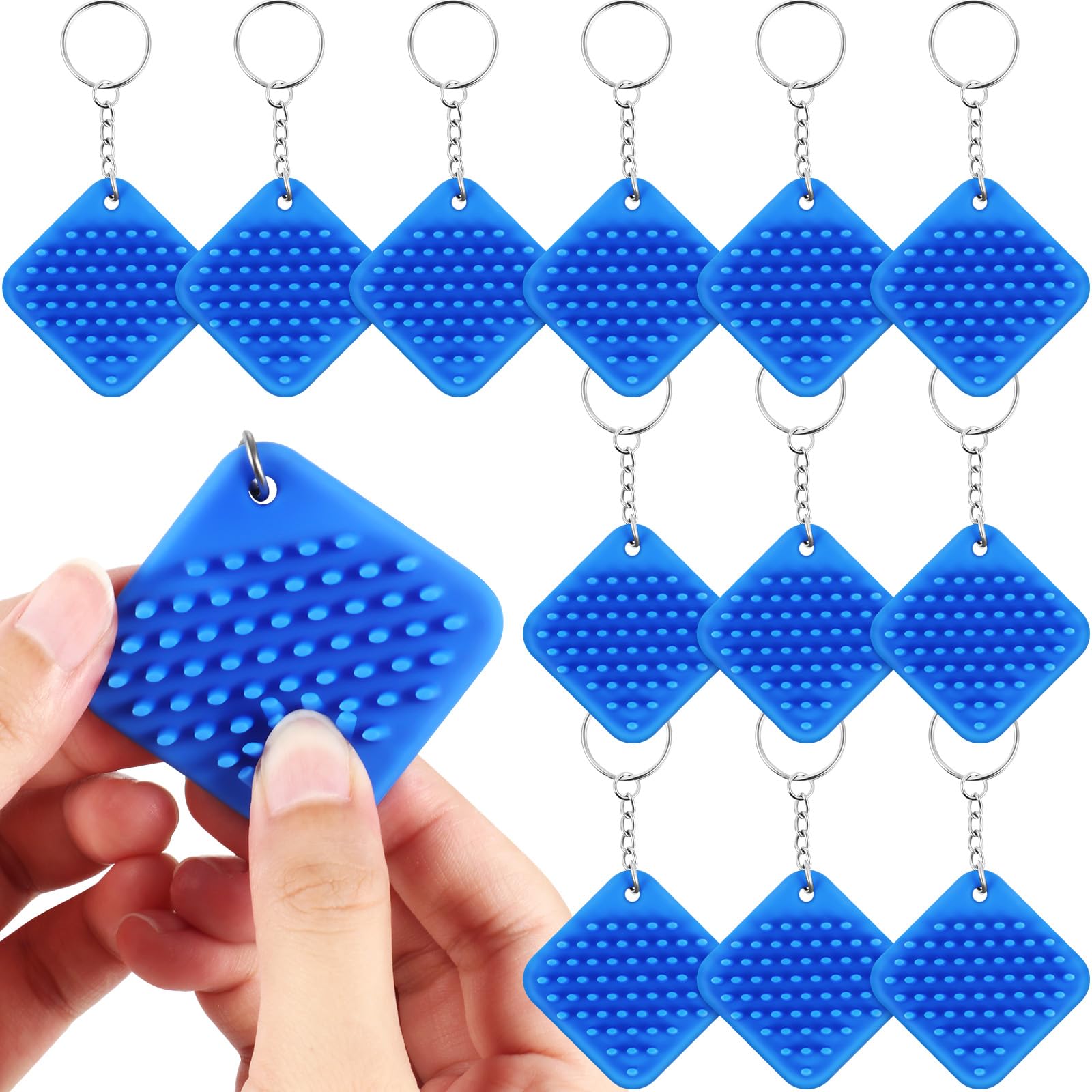 Landical 12 Pcs Mini Sensory Fidget Toy Keychain Anti Anxiety Sensory Toys Skin Picking Fidget Toys Stress Relief Tactile Keychain for Boys Girls Adult Gifts Prizes (Blue)