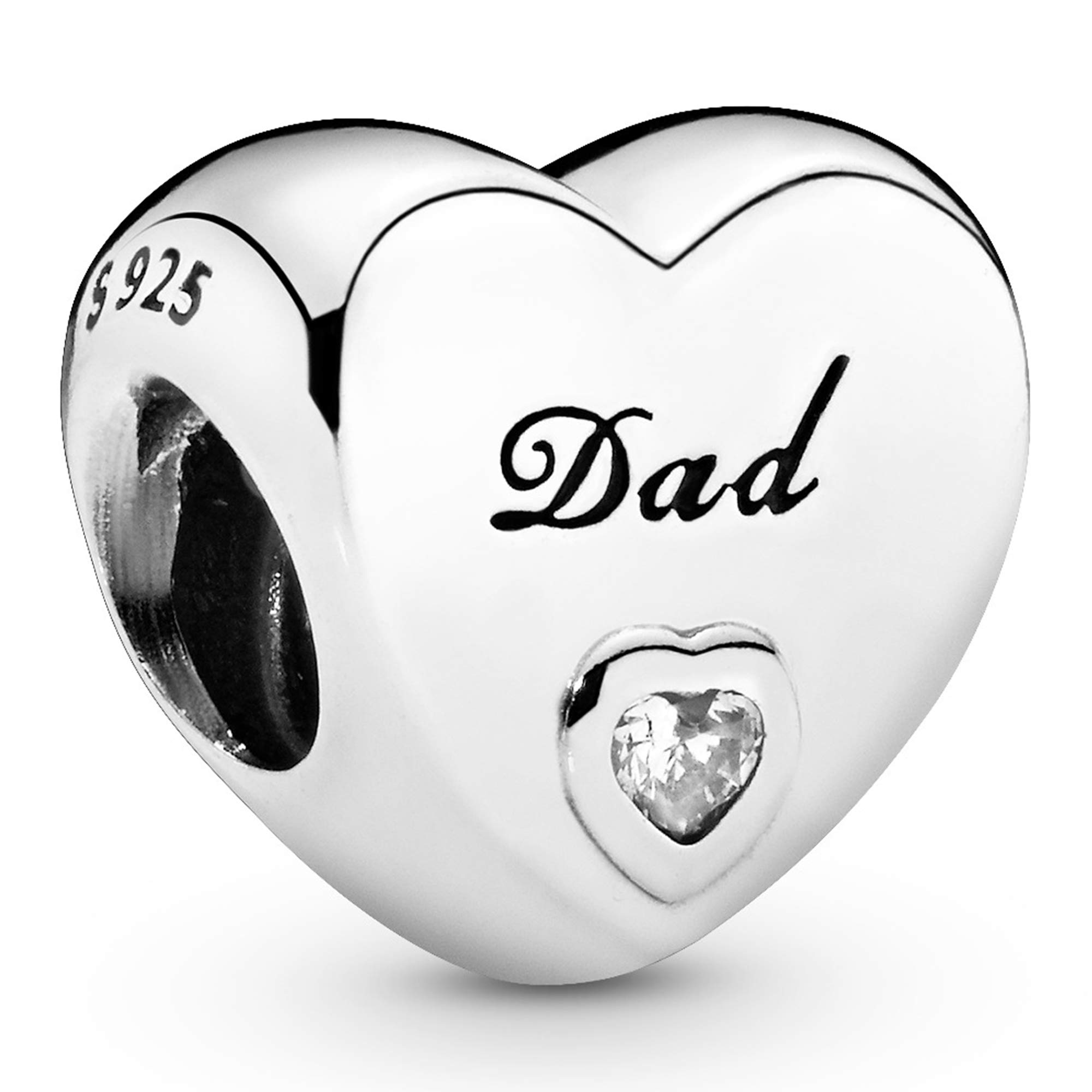 Pandora Dad Heart Charm - Compatible Moments Bracelets - Jewelry for Women - Gift for Women in Your Life - Made with Sterling Silver & Cubic Zirconia, With Gift Box