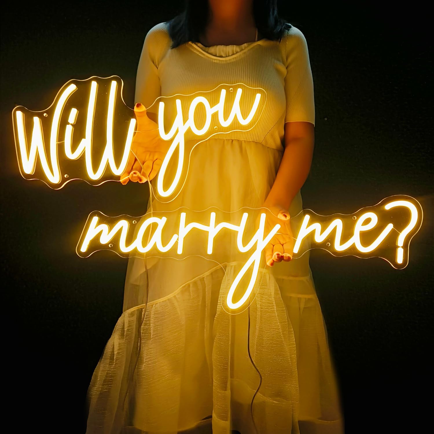 Will You Marry Me Neon Sign Large, 44 Dimmable Will You Marry Me Sign for Wall Decor, LED Neon Lights Sign for Engagement Party, Wedding, Proposal, Valentine's Day, Wedding Company, Warm White