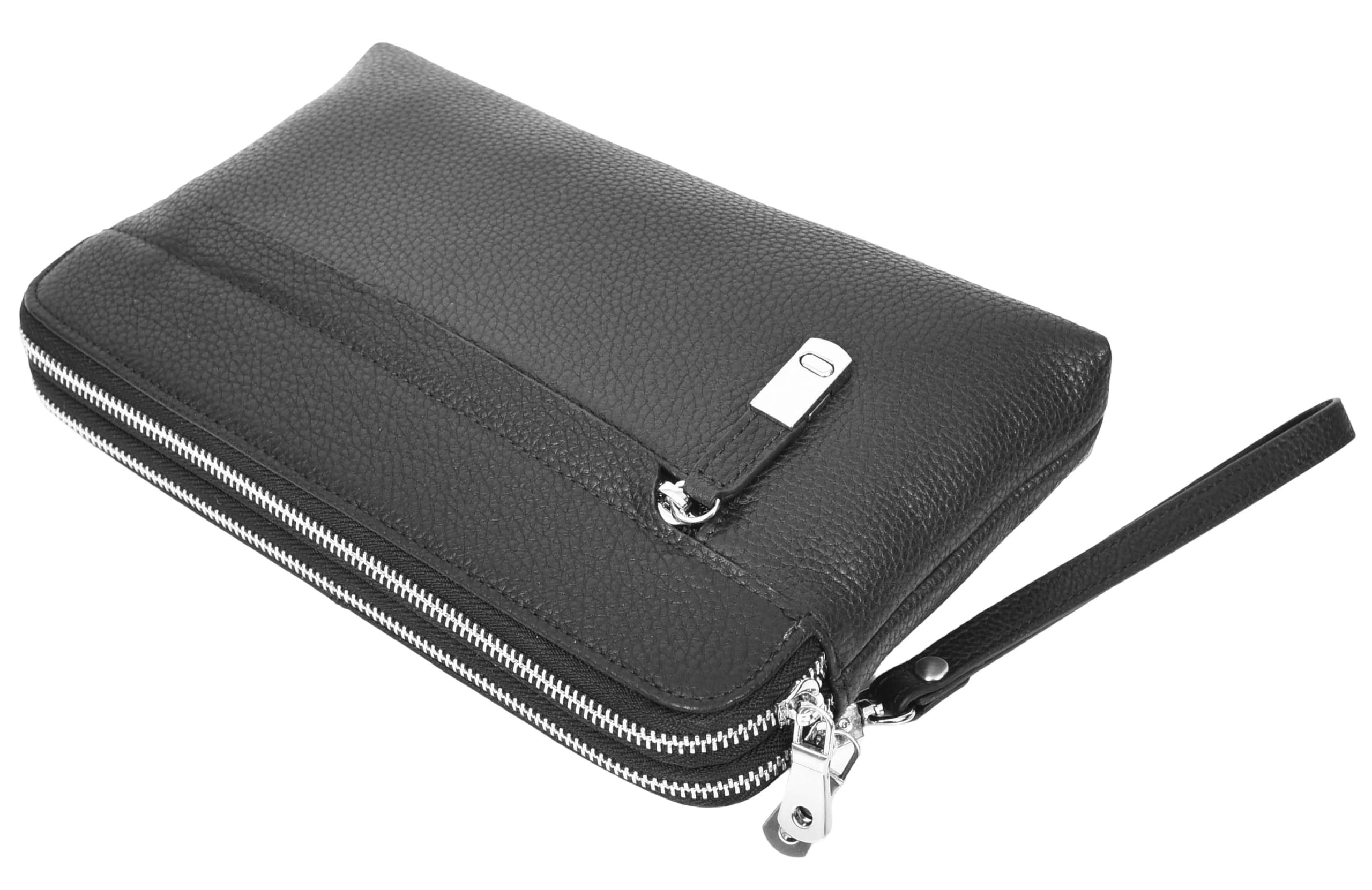 HLG6077 - Bolso organizador de muñeca de piel auténtica para hombre, color negro, Black, Small
