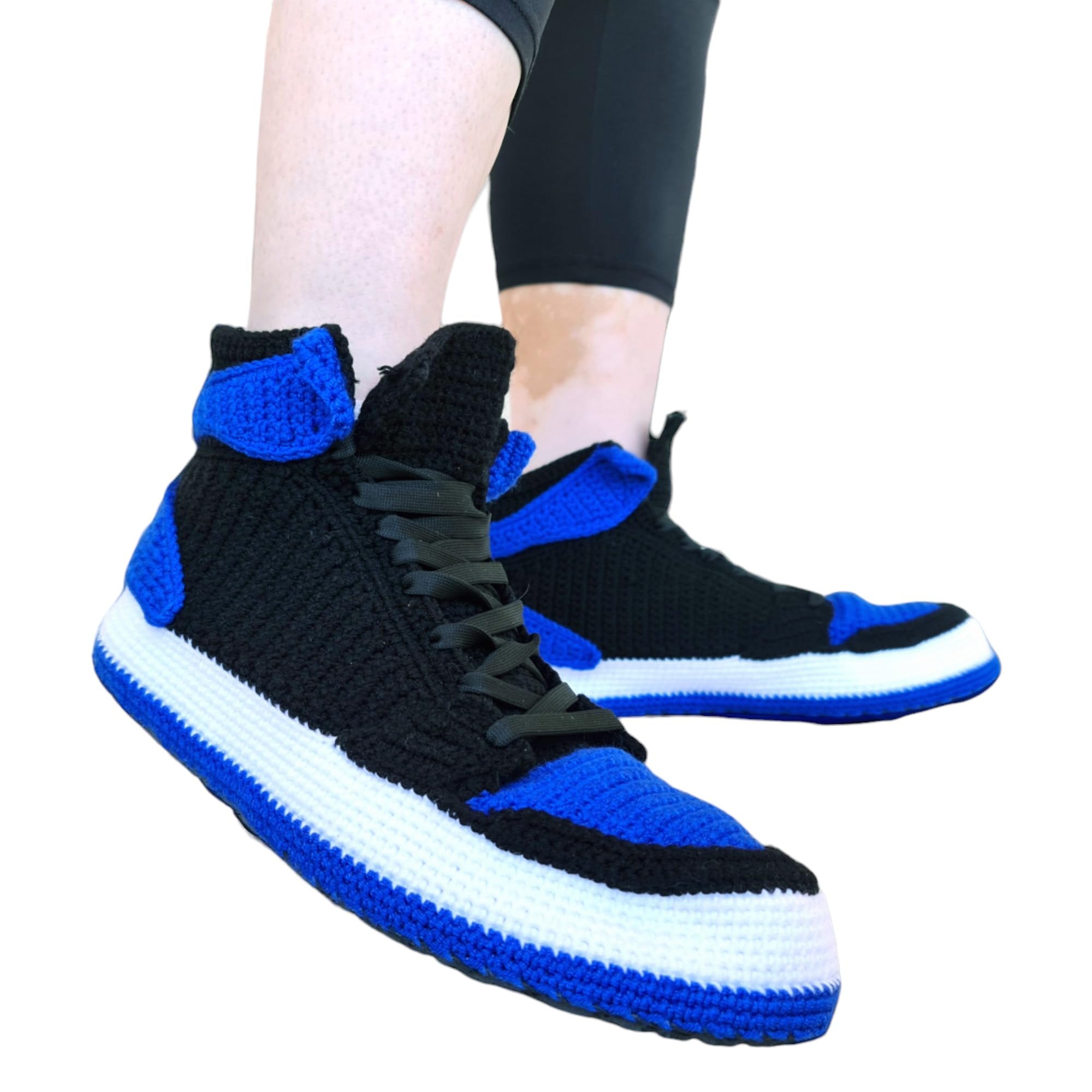 Handmade Crochet Jordan-Style Basketball Slippers Custom High-Top Knitted Plush Sneakers Men Women Cozy Winter House Shoes Personalized Warm