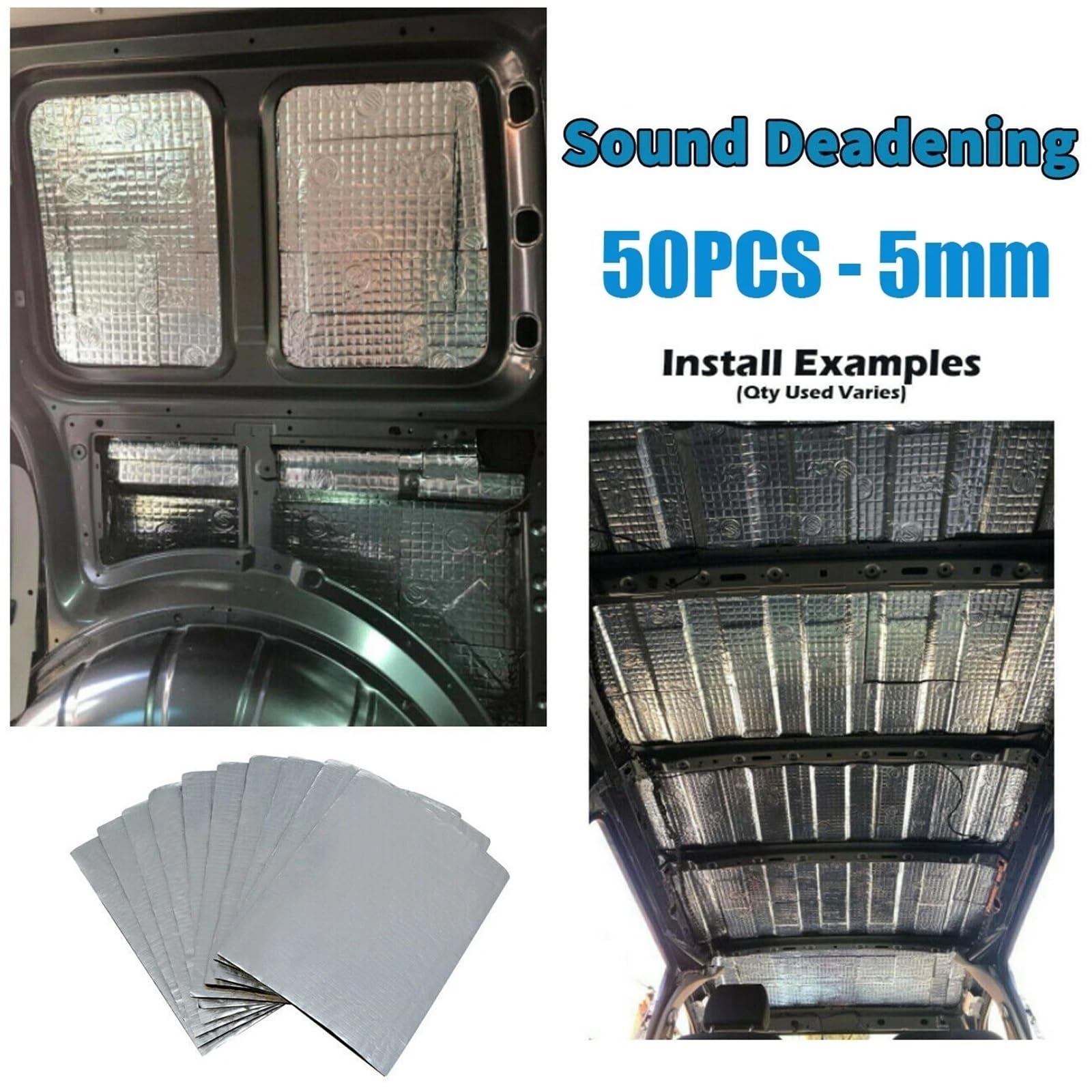 50 Piezas 5Mm Capó Coche Furgoneta Almohadillas Aislamiento Acústico Silencioso Reducción Vibraciones Material Amortiguación Automotriz Butilo Espuma Aislante(50pcs 5mm)