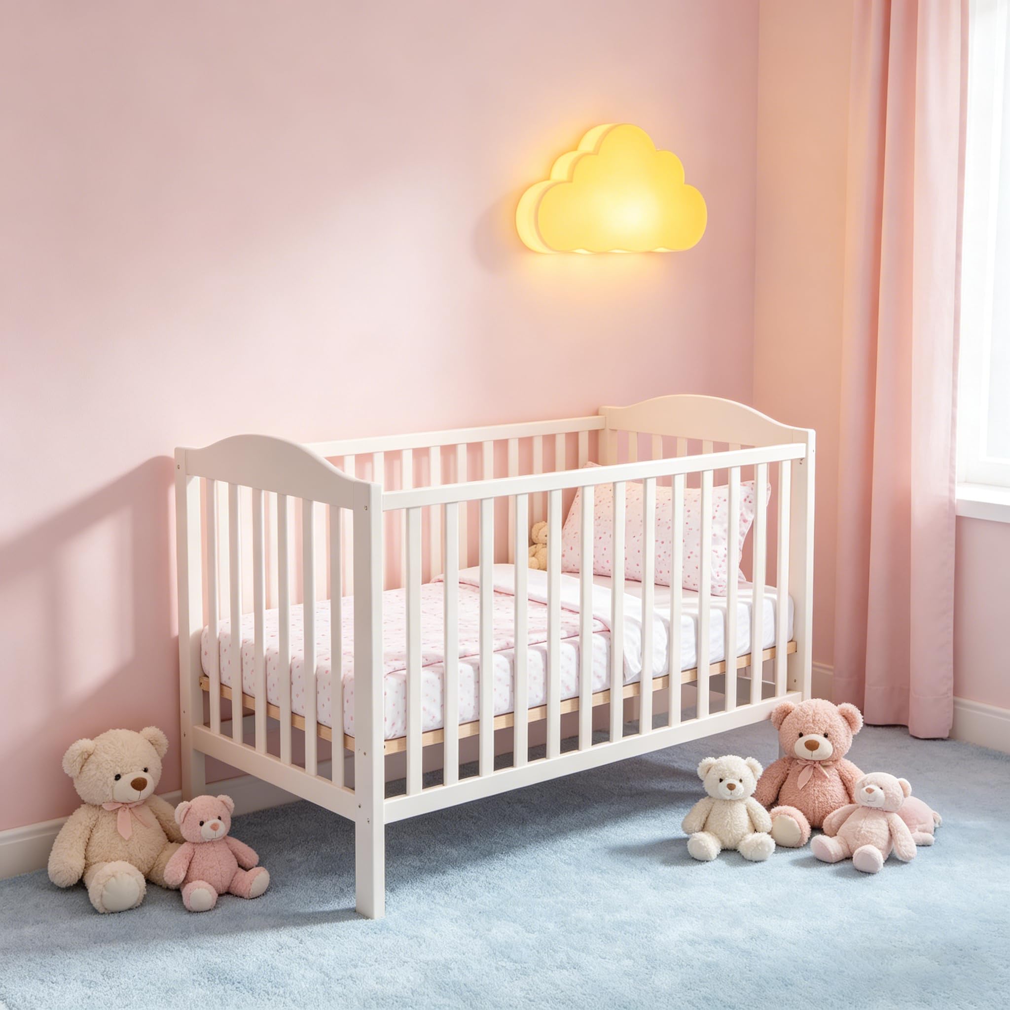 Various Parure de lit berceau 60x120 cm - Parure de lit bébé 100% coton extra doux finition européenne - (drap housse + drap plat + taie d'oreiller) motif lune rose/blanc