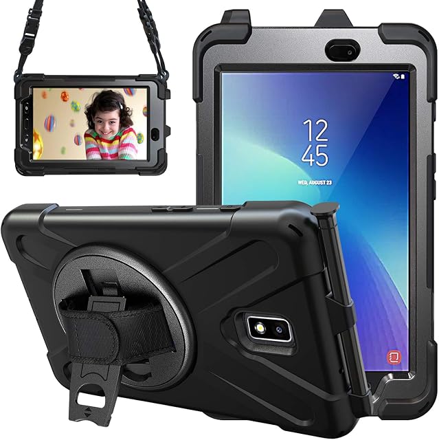 Gerutek Samsung Galaxy Tab Active 2 T390/T395/T397 Case Heavy Duty Shockproof Rugged Tough Case with Pen Holder, Rotating Stand and Hand/Carry Strap Protective Cover for Samsung T390/T395/T397,Black