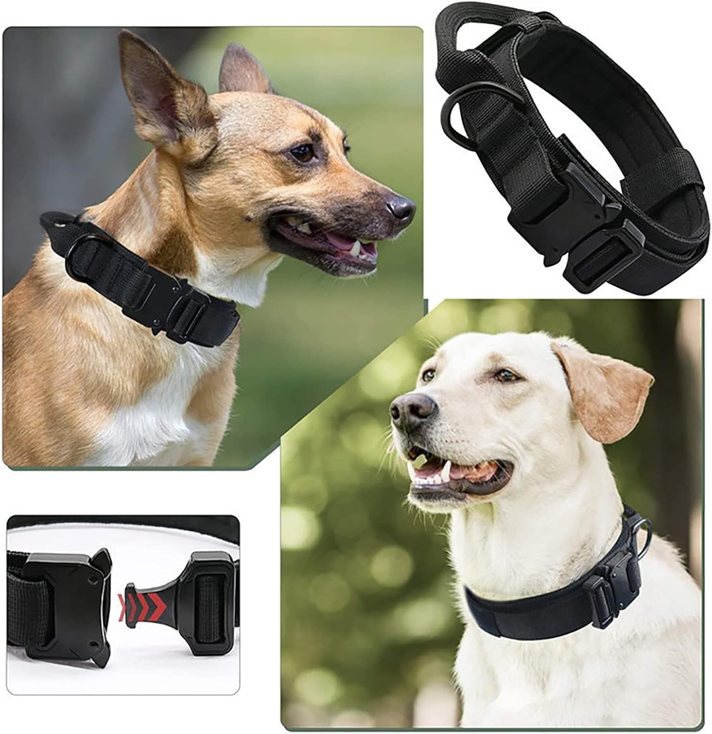 Tactical Dog Collar, Adjustable Military Nylon Dog Collar for Medium and Large Dogs with Control Handle, Heavy Metal Buckle, Patches, Airtags Case(Black, L) : Pet Supplies