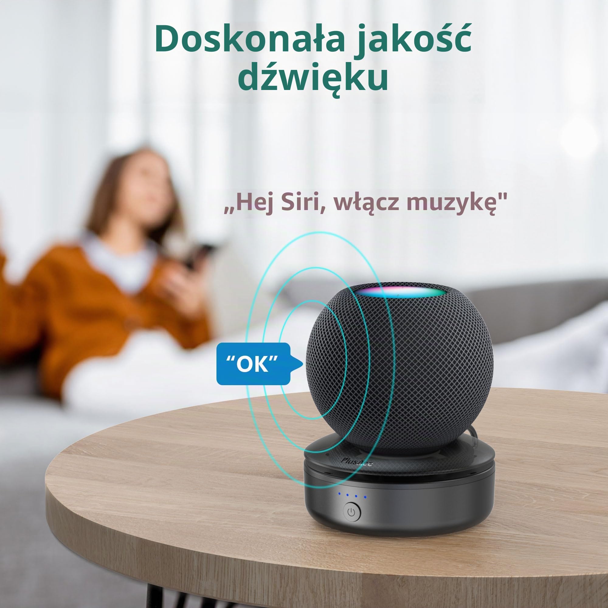 PlusAcc Kompatybilny z HomePod Mini Bateria 10000mAh Zewnętrzna przenośna podstawa baterii Bezprzewodowy uchwyt z 10 godzinami pracy na baterii (czarny)