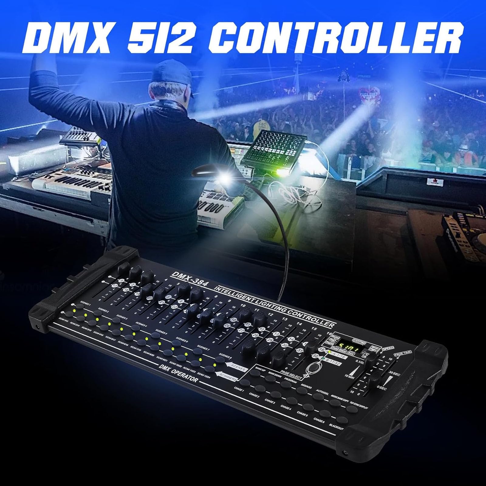 Dmx512 Bühnenlichtsteuerung, 384-kanal-minikonsole, Eingebauter Mikrofonkopf, 4-stellige Digitalanzeige, Lichtsteuerung Für Djs, Clubs, Bühnenshows, Partys