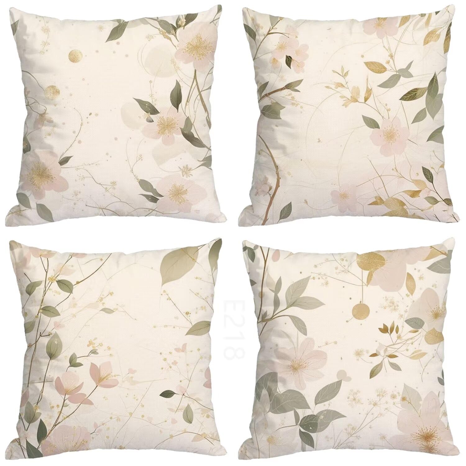 Pianura Federe Cuscini Divano 50x50cm,4 Pack Fiore Estate Esterno Cuscini per Divano,Doppio Lato Quadrato Morbido Cuscini Divano,per Divano Soggiorno Sedia Autunno Dekoration Cuscino,Regali LY-218