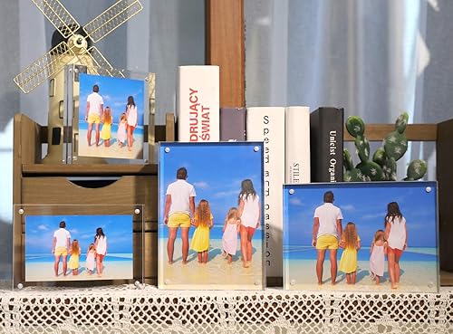 Miniatura 4 de Meetu Marco de fotos acrílico de 4 x 6, transparente independiente de doble cara de 0.787 in de grosor, marcos de fotos magnéticos sin marco,