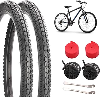 2-Pack 26" Foldable Bike Tire Set (26x1.95 / 26x2.125) - Complete 8-Piece Kit with Inner Tubes, Rim Strips & Tire Levers - Universal Replacement for Adult MTB, Beach Cruisers & Mountain Bikes
