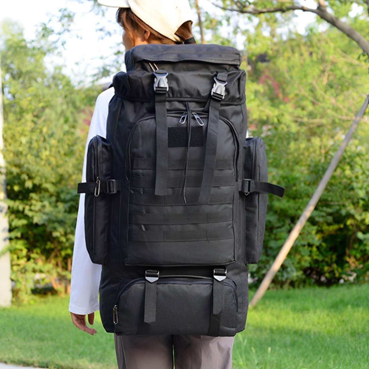 Sac à dos de randonnée 80l hommes et femmes militaire tactique sac à dos imperméable molle sac de jour Camping randonnée en plein air survie sac à dos (Noir)