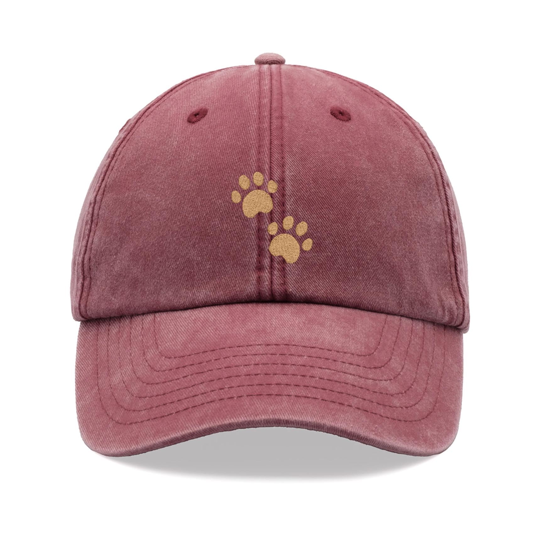 Cap Base Unisex Red Paw Prints Baseball Cap Vintage Washed Dad Hat Adjustable