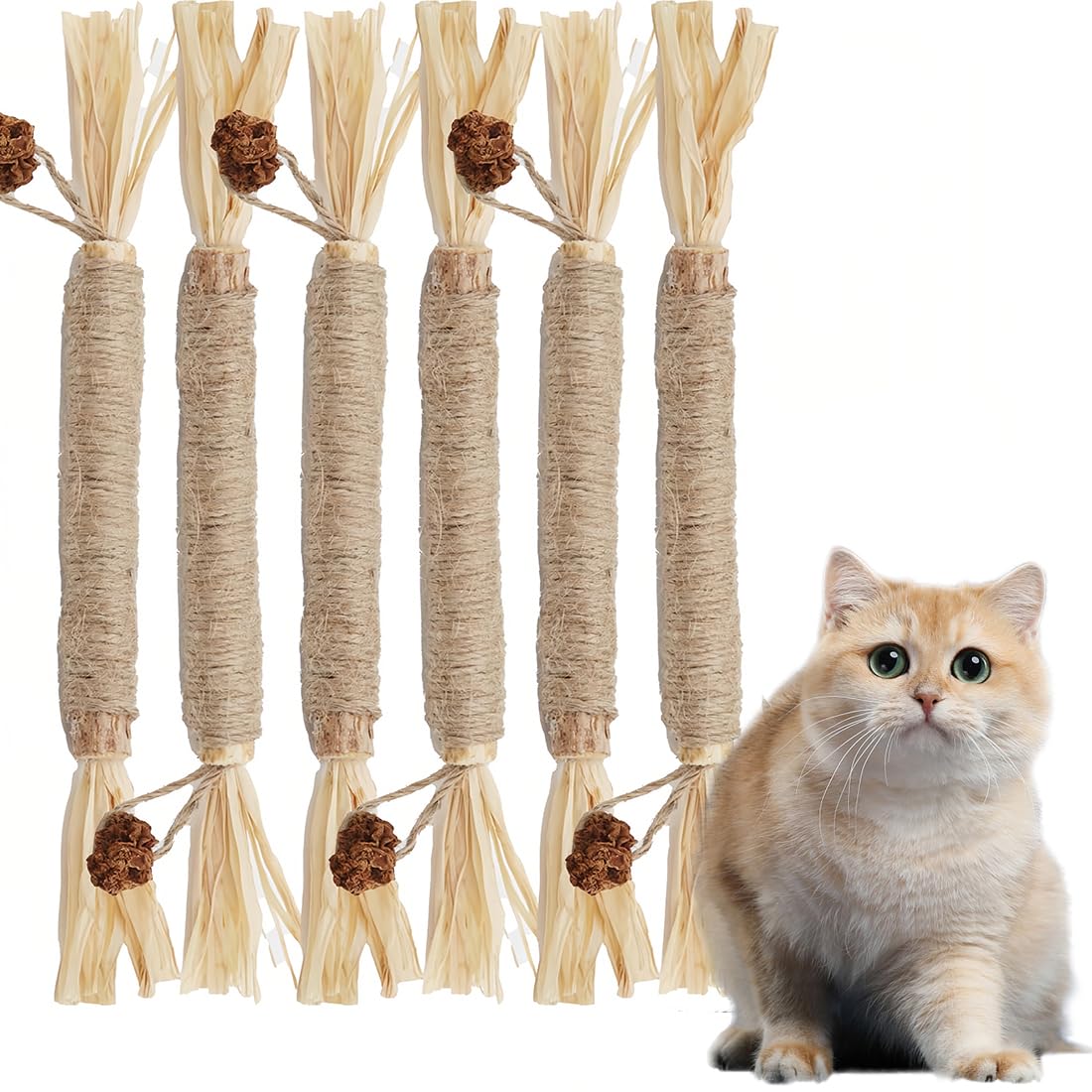Catnip palos, masticar palos para gatos, gato cuidado dental juguete, dental masticar palos ayuda con sarro y mal aliento Higiene saludable cuidado dental（6 piezas）