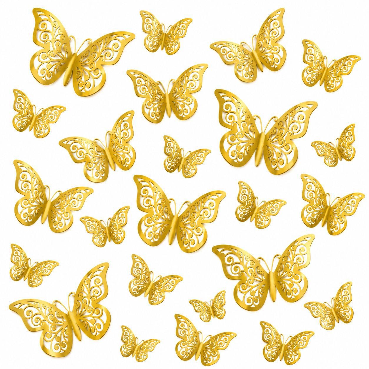 AMFIN Paper (Pack of 12) Butterfly Decoration/Butterfly Decoration Self-Adhesive Items for Wall/Butterfly Stickers/Butterfly Decoration Birthday - Gold-image-48
