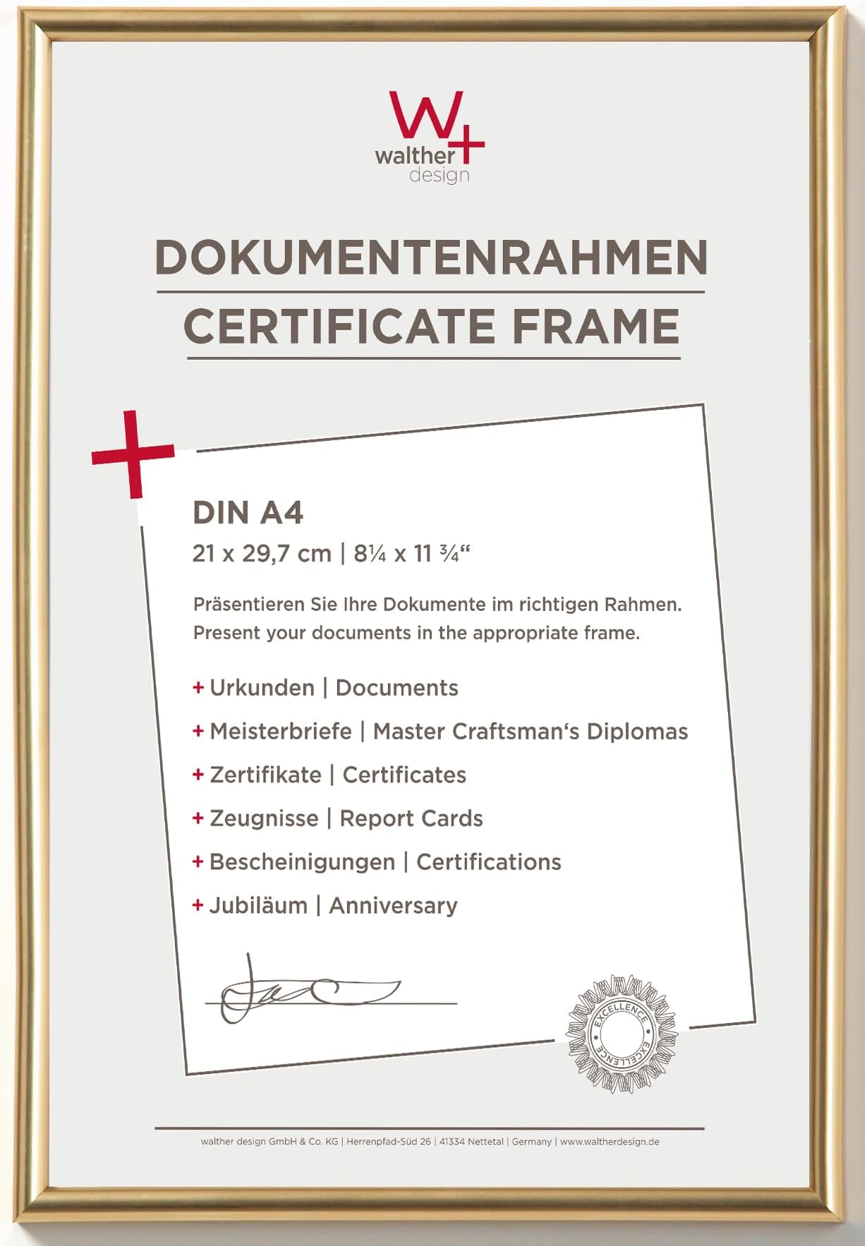 walther design Picture Frame Gold 21 x 29,7 cm (DIN A4) Galeria Plastic Frame KG130H
