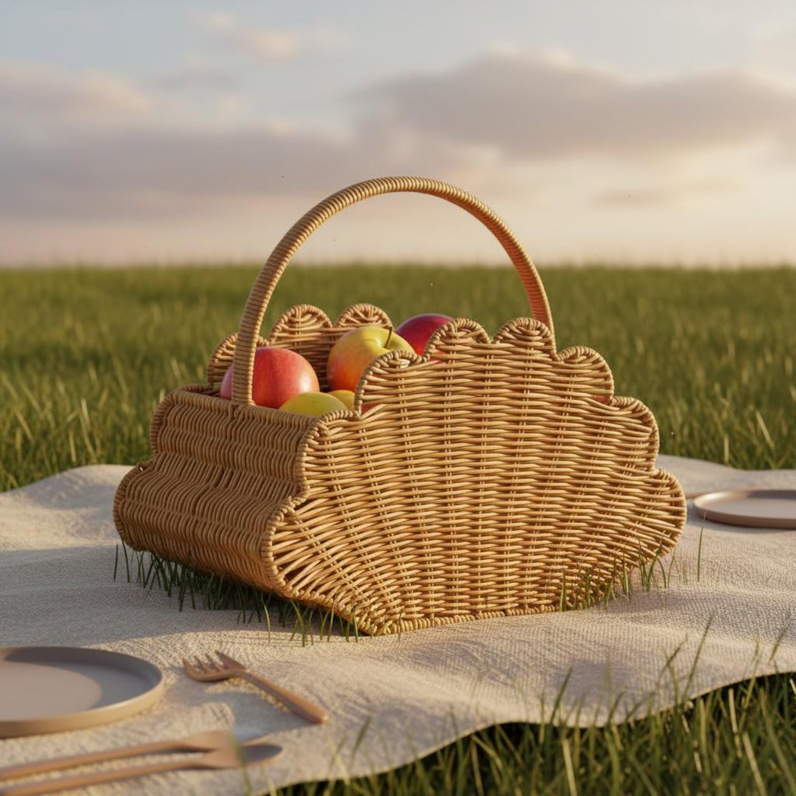 Cesto Portatile Intrecciato Cesta Organizzazione Contenitore Vimini Portariviste Imitazione Rattan con Manico Solido Adatto per Picnic Soggiorno Cucina Camera dei Bambini Ufficio