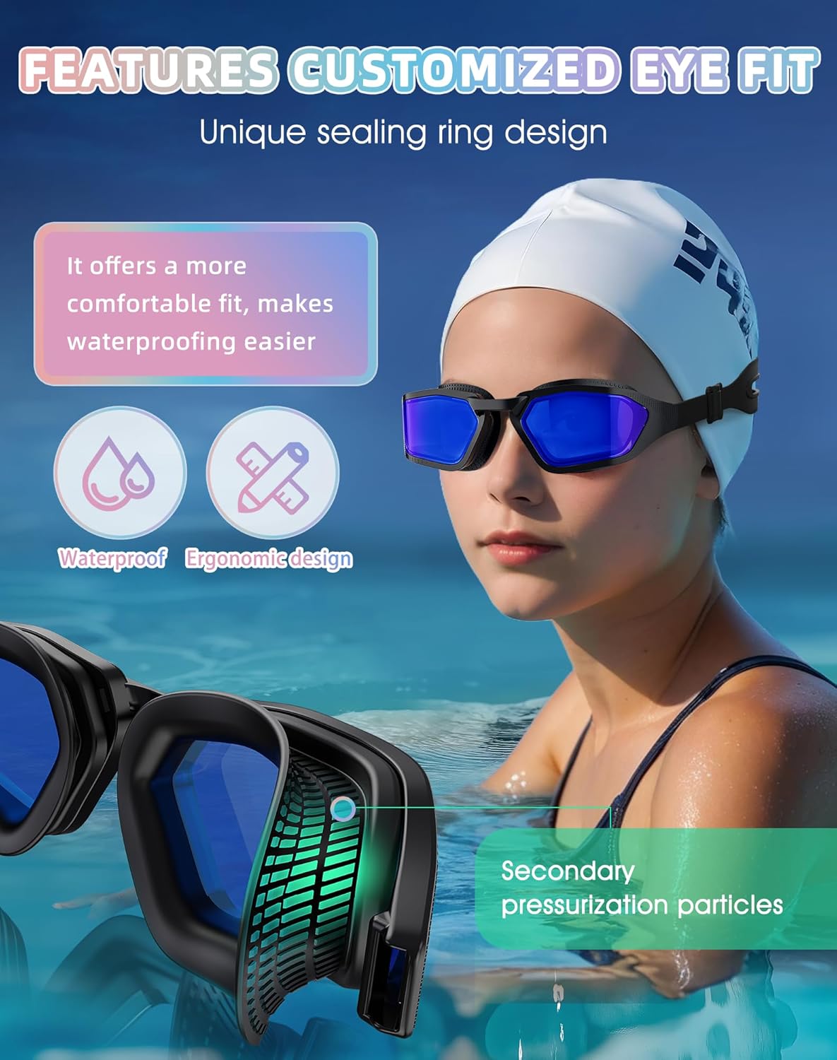 Greatever Sleek Swim Goggles Unisex-Adult, UV400 Protection Swimming Goggles, HD Wide View Goggles, Anti Fog No Leakage - Image 3