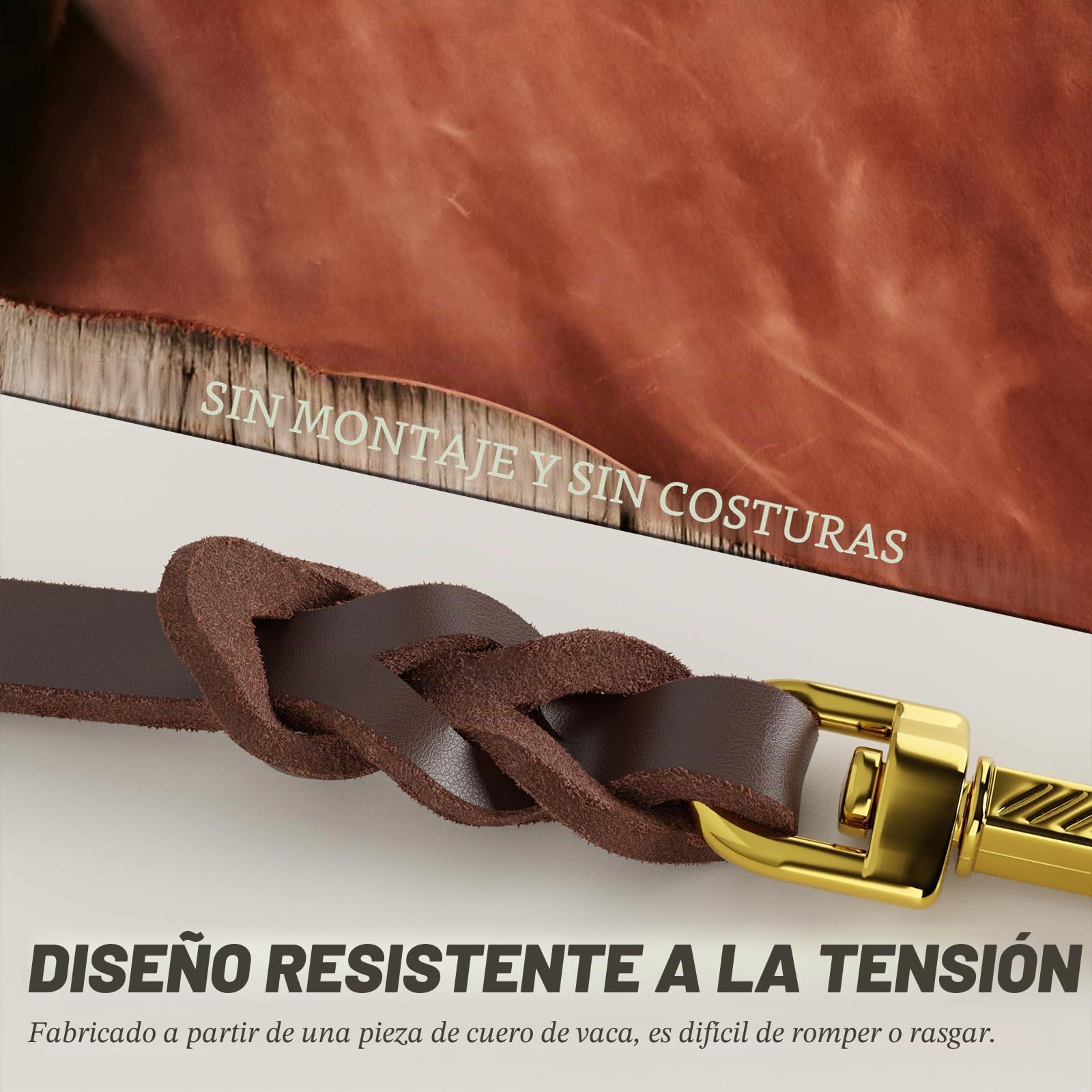 Correa Perro Cuero para Cachorro Pequeño, Mediano y Grande - con Enganche de Metal Robusto y Asa Suave - Cómoda de sostener - Adecuado para Adiestramiento, Correr y Senderismo, 180cm