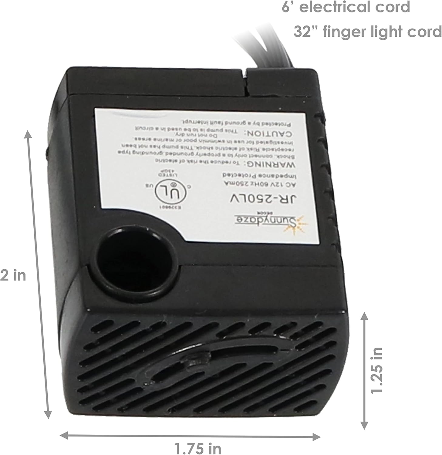 Sunnydaze 70 GPH Submersible Water Pump – 24V - Adjustable Flow Rate - Finger Light and Transformer for Fountains and Aquariums